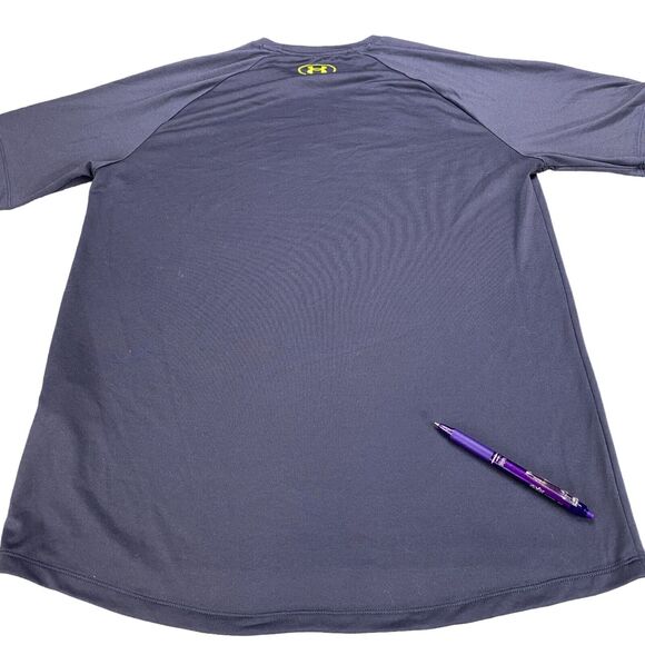 Under armour Tee Shirt Mens Medium Navy Spell Out Logo Short Sleeve Crew Neck - Picture 2 of 15